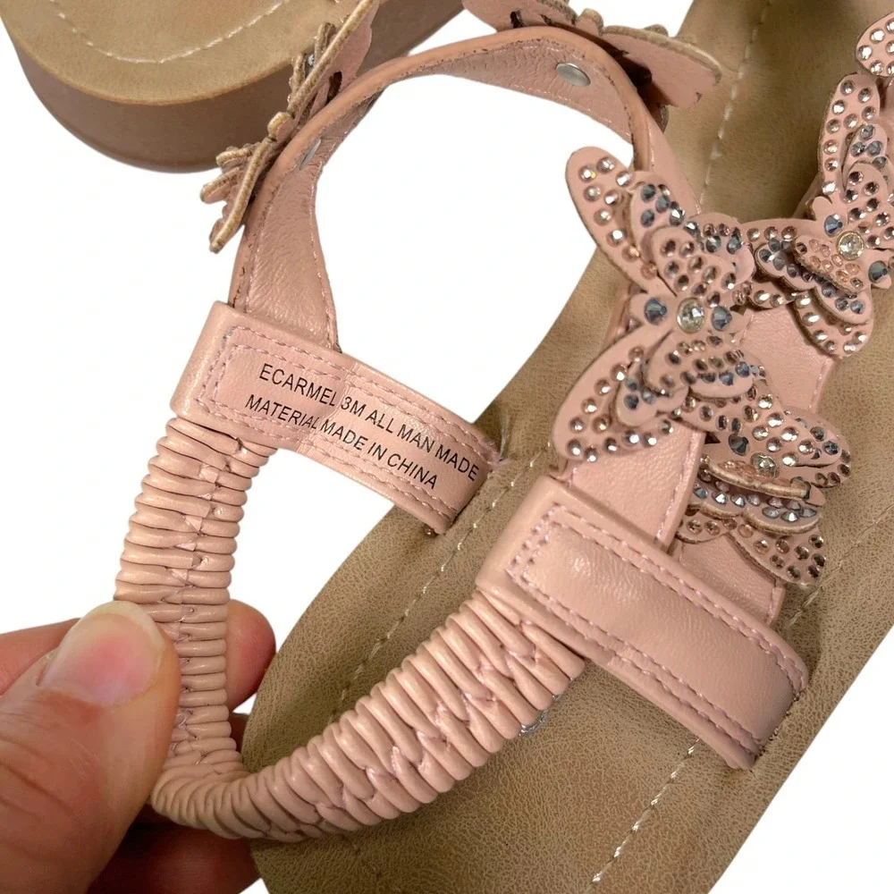 Anni 3M Pink Butterfly Sandals‎ Rhinestone Elastic Slingback Fairycore Sparkly